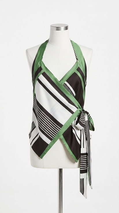 MISA LOS ANGELES Tops - NEW MISA LOS ANGELES ione halter wrap top in geo stripe green